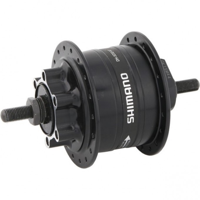 Втулка динамо SHIMANO 3D32, 36 отверстий, 6V-3W, под гайки, диск под 6 болтов с SM-DH10, черный EDH3D32DLG
